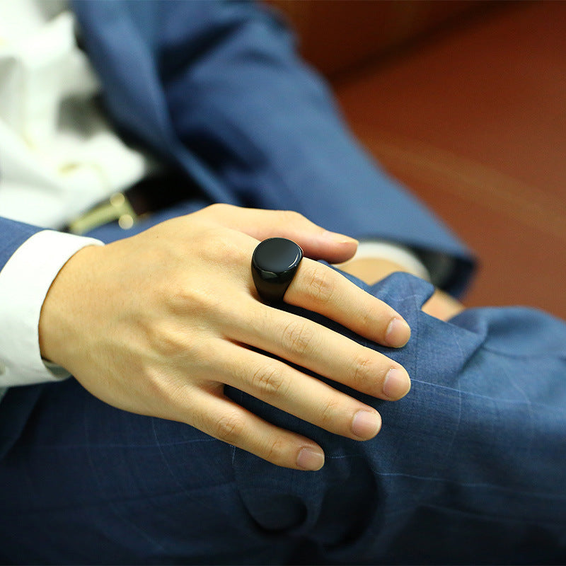 Men Rings Stainless Steel Round Ring Black Gold Wholesale