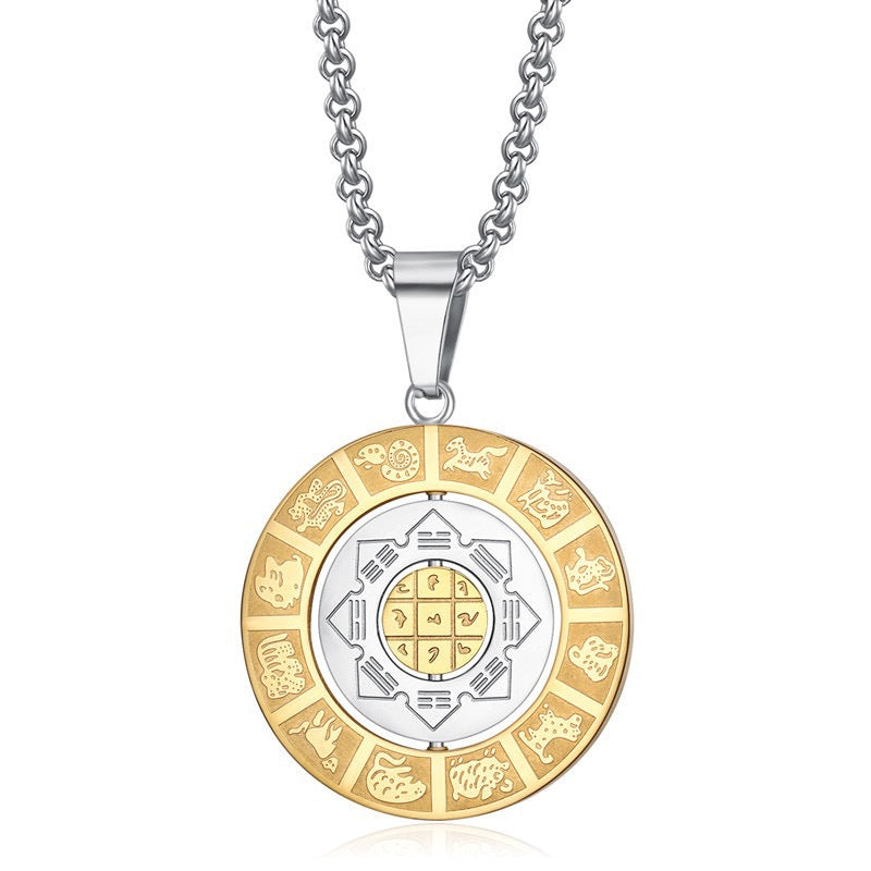Planderful Zodiac Sign Pendant Necklace Rotating Card Twelve Signs Stainless Steel Unisex Gift