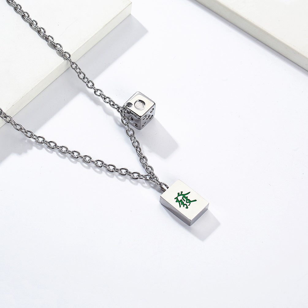 Planderful Unisex Mahjong Dice Necklace Stainless Steel Pendant Durable Everyday Accessory