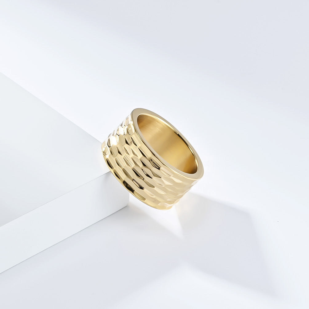 Planderful Titanium Steel Ring For Men With Honeycomb Concave Convex Pattern Bold Durable Modern Jewelry For Him