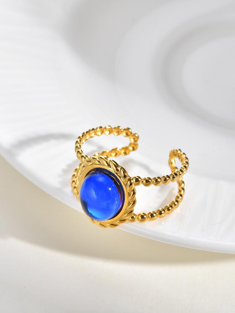 Stainless Steel Hot-Selling Geometric Lines Imitation Natural Stone Double-Layer Open Ring