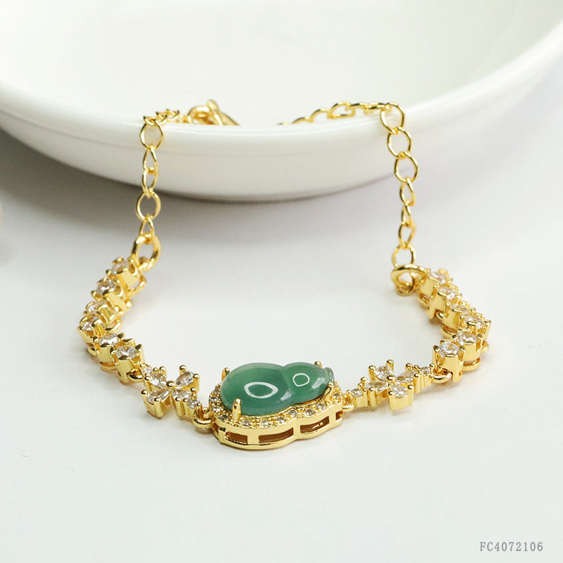 Blue Water Jadeite Four-Petal Flower & Gourd Bracelet