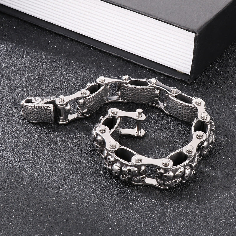 Punk Skull Bicycle Chain Bracelet for Men - Retro Stainless Steel Jewelry