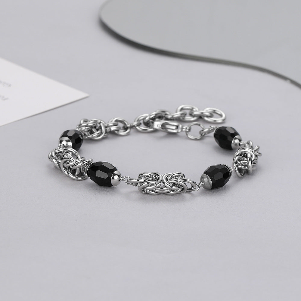 Planderful Jewelry Stainless Steel Cuban Chain Necklace Black Bead Handmade For Everyday Style