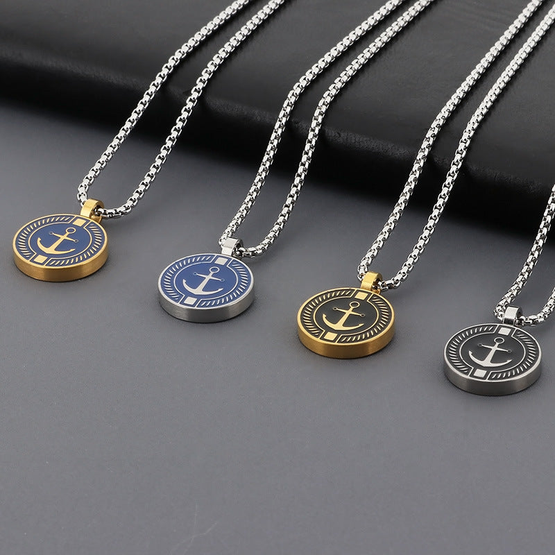 Source Titanium Steel Necklace Niche Sailing Anchor Xinghai Compass Men's Pendant