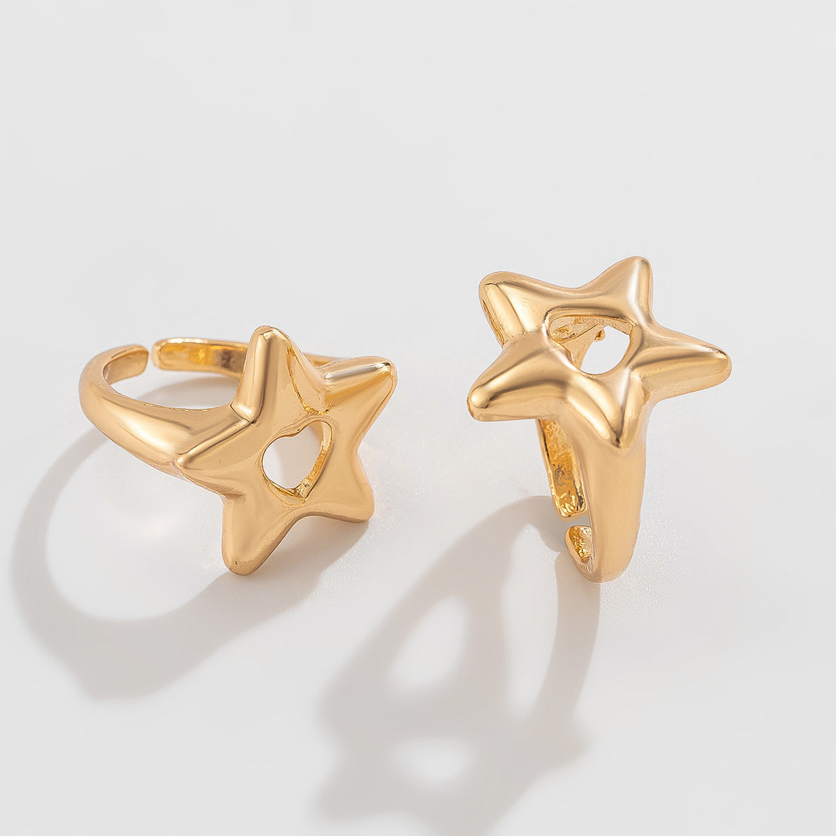 Planderful Vienna Verve Five Point Star Ring Set For Women Metal Hollow Geometric Statement