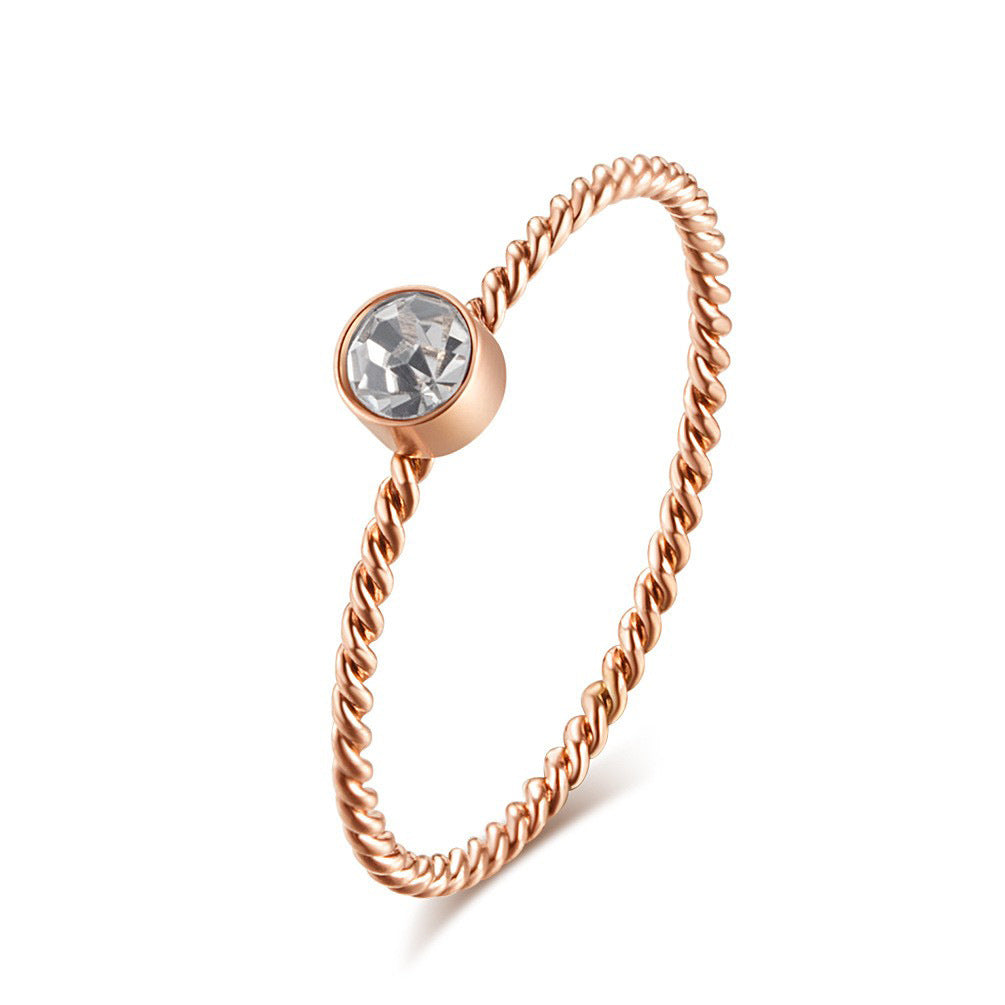 Rose Gold Zircon Twist Ring – Stainless Steel Women's