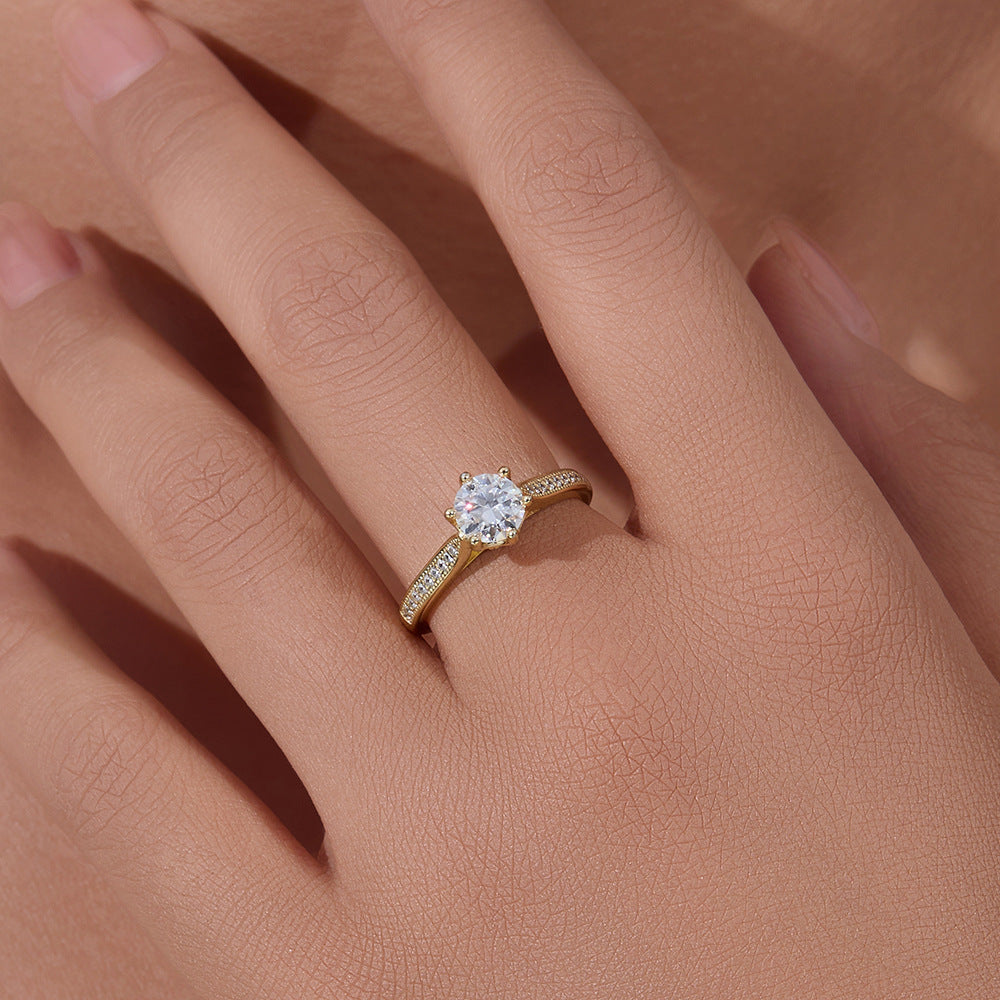 S925 Sterling Silver Classic Six-Claw Inlaid Zircon Ring Marriage Proposal Engagement Ring