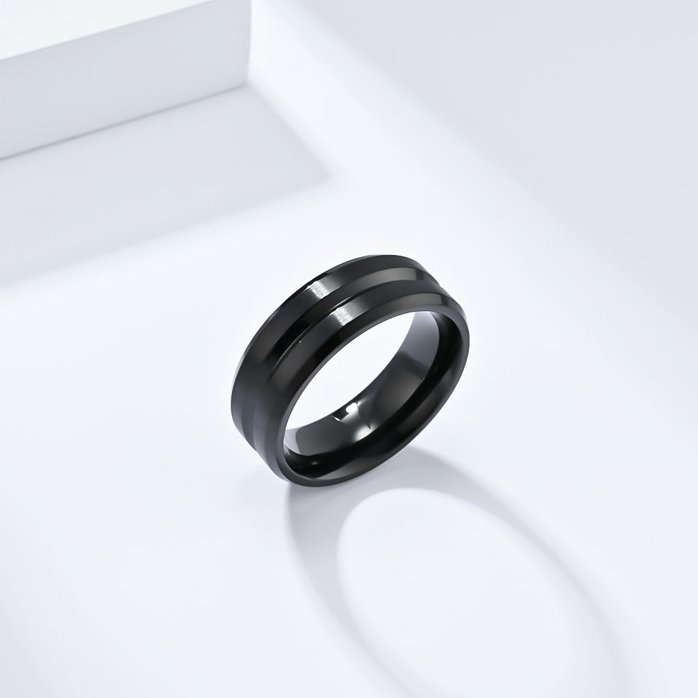 Cross-Border Simple Groove Brushed Stainless Steel Ring