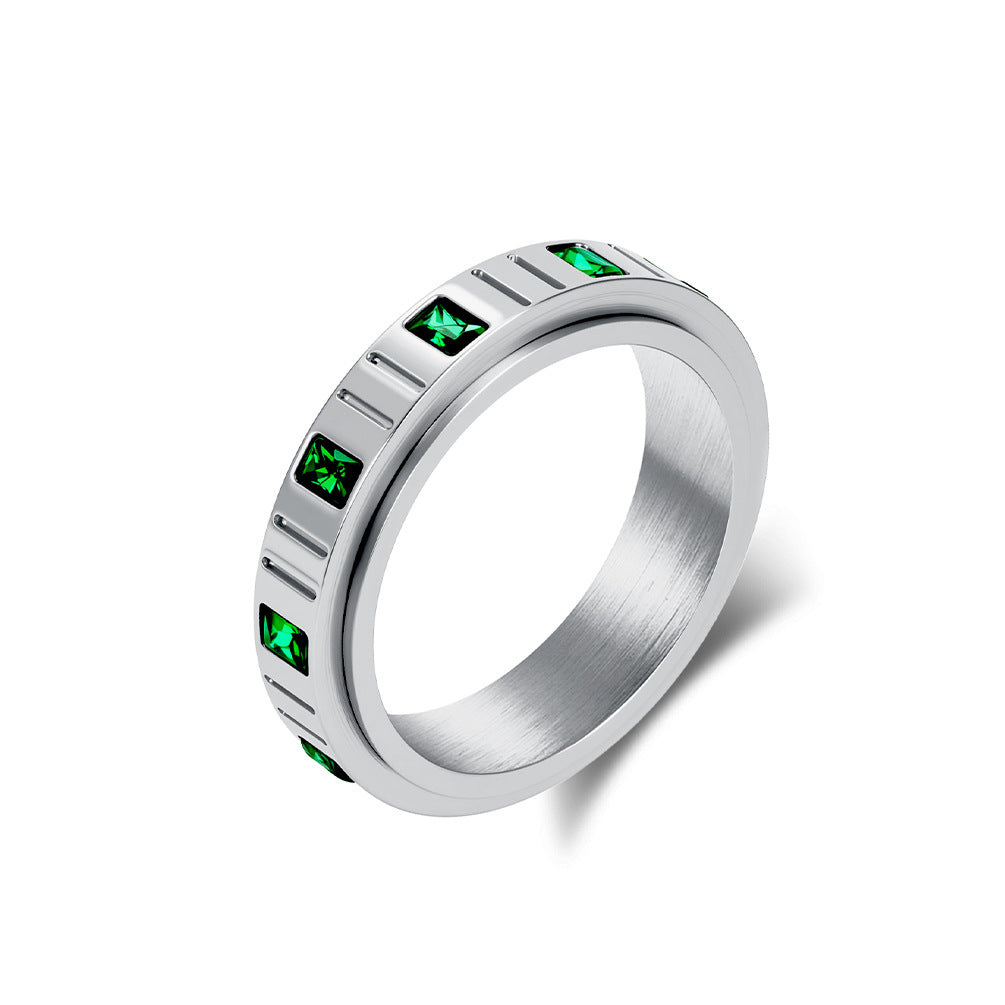 Planderful Rotating Ring Emerald Zircon Titanium Steel For Women Everyday Genie Collection
