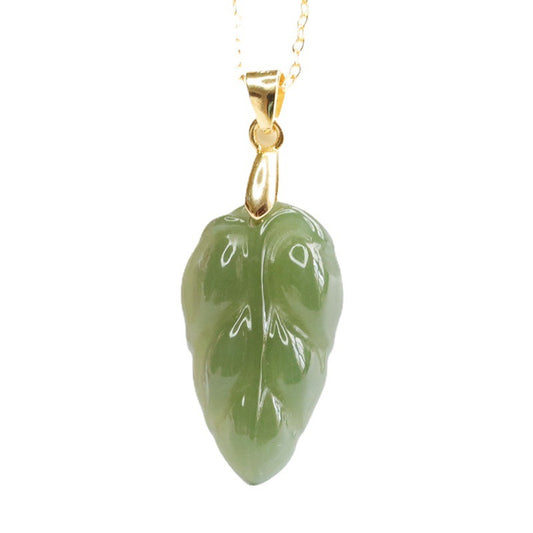 Leaf Jade Necklace with Sterling Silver Pendant