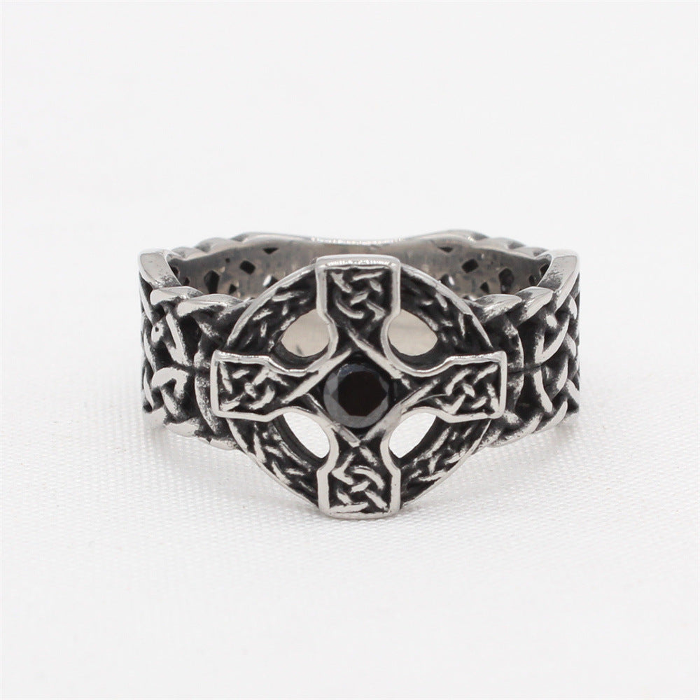 Planderful Titanium Steel Ring For Men And Unisex Retro Cross Design Everyday Genie Protection Statement