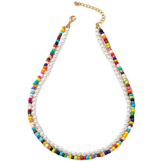 Vibrant Ethnic Pearl Necklace Set with European Flair