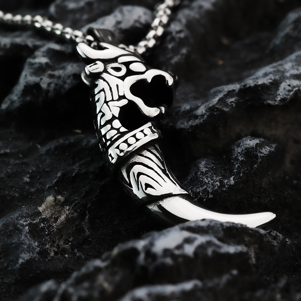 Nordic Retro Viking Men's Pendant Necklace With Wolf Head