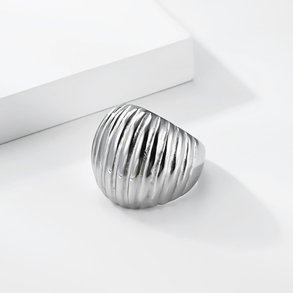 Titanium Steel Ring With Bold Wave Pattern Unisex Jewelry By Planderful Everyday Genie
