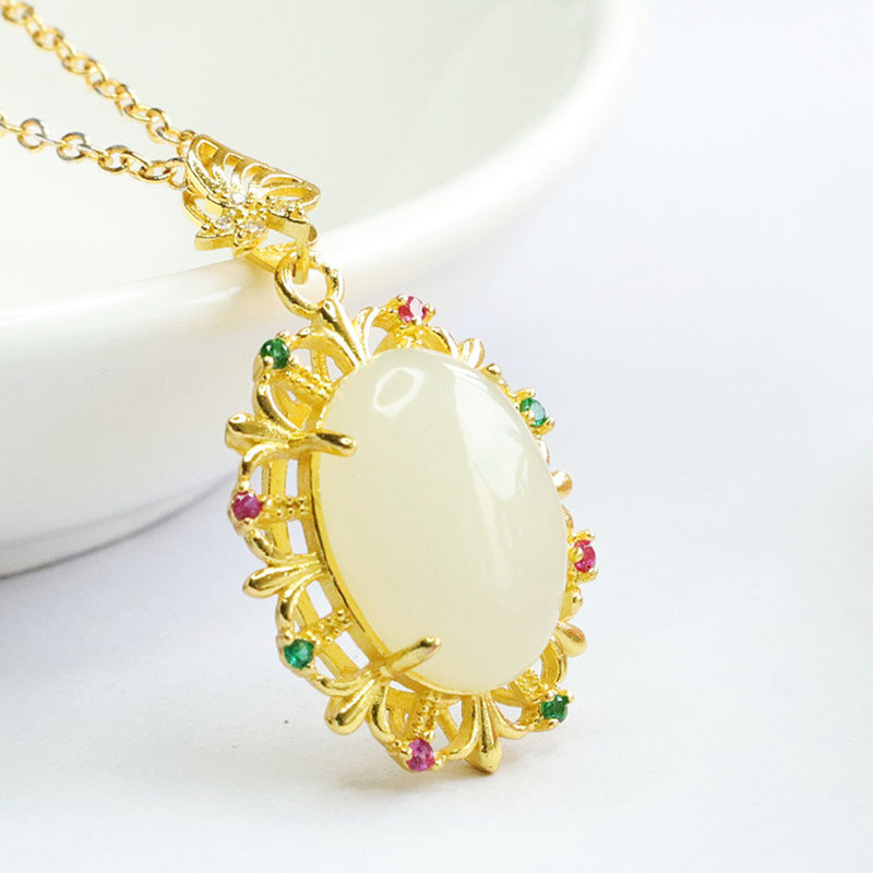 Jade Butterfly Necklace with Hetian Jade Pendant and Pigeon Eggs