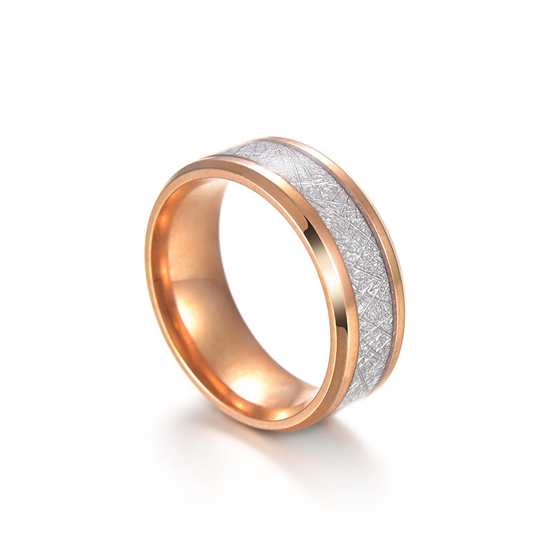 Planderful Titanium Steel Ring Beveled Oil Inlaid Ice Silk Foil Statement Unisex Everyday Genie