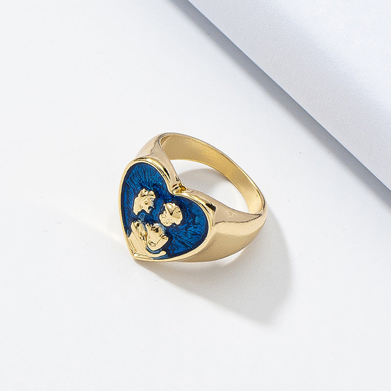 Blue Love Mother and Child Ring - Handmade European Style Jewelry