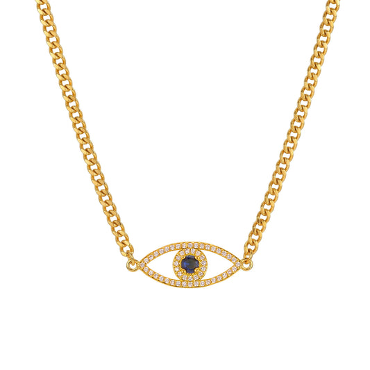 Stainless Steel Grinding Chain Copper Material Devil's Eye Necklace Gold