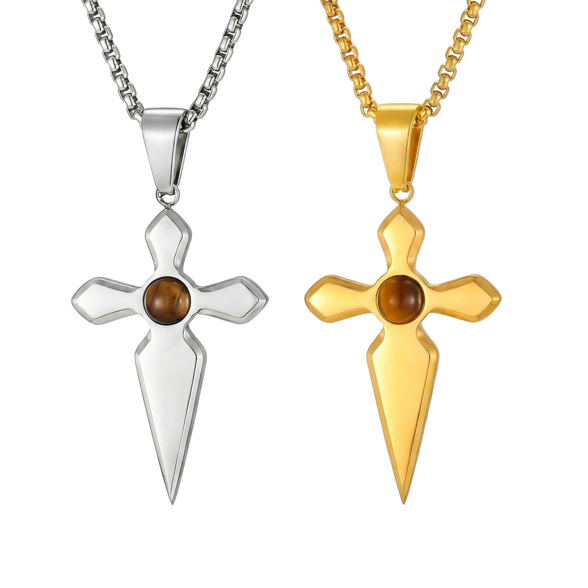 Cross Tiger's Eye Stainless Steel Pendant for Men