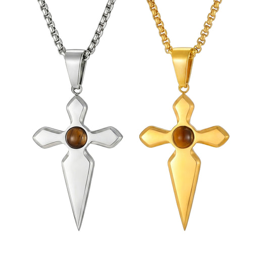 Cross Tiger's Eye Stainless Steel Pendant for Men