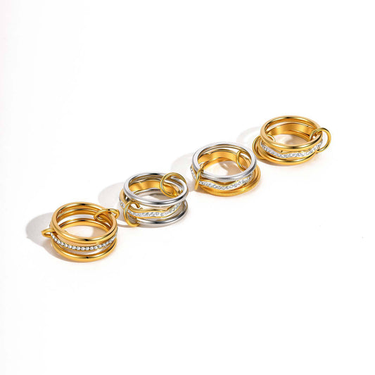 Stainless Steel Women's Index Finger Ring Cold Wind Multi- Rhinestone Steel +