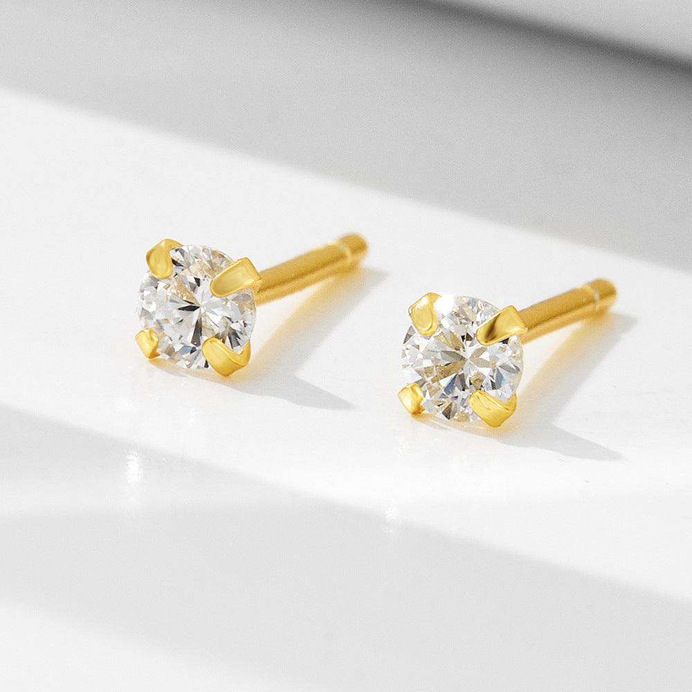 S925 Sterling Silver Four-Claw 3mm Zircon Small Stud Earrings