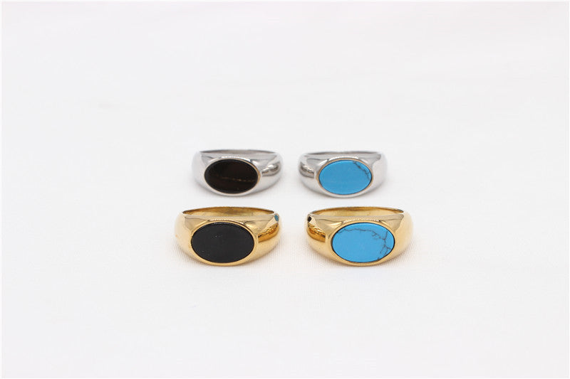 Planderful Titanium Steel Ring Unisex Oval Stone Elegant Everyday Genie Collection For Men And Women