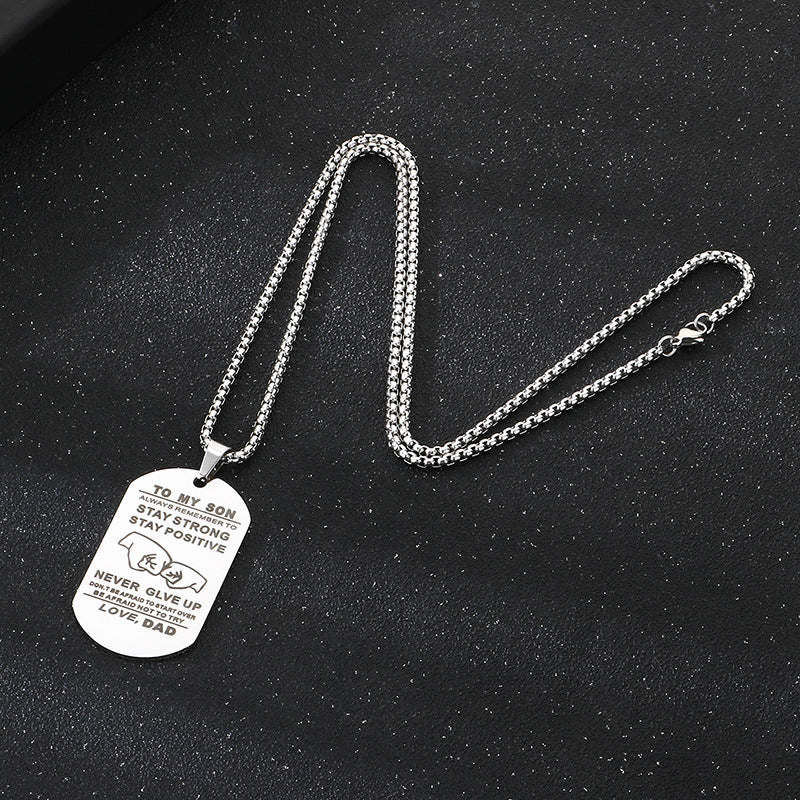 Popular Laser Stainless Steel To My Son English Letters Father'S Day Military Pendant Necklace