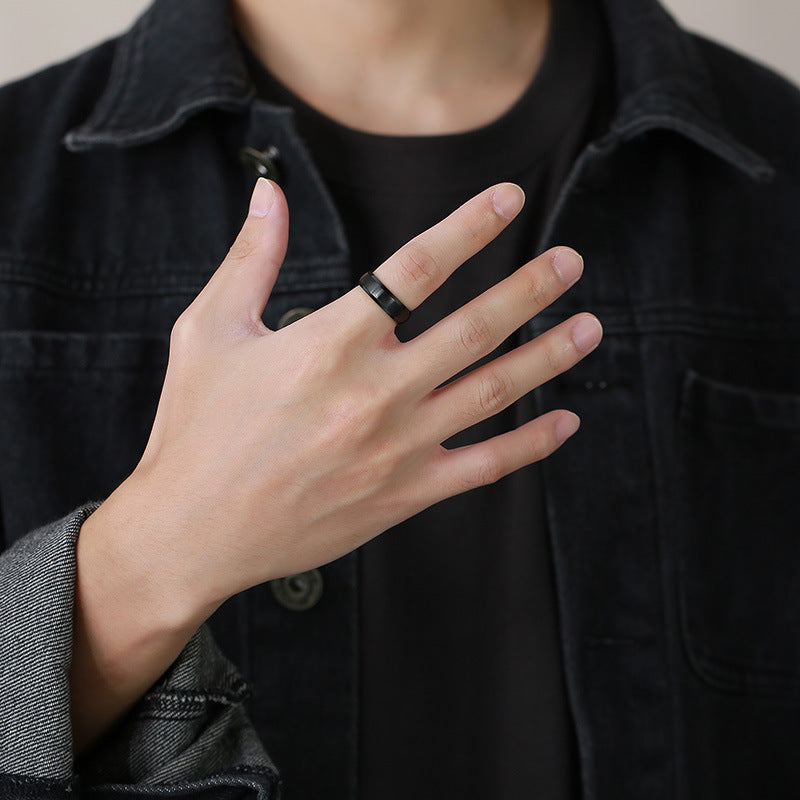 Glossy Ring 6mm Blue Gold Black Titanium Steel Ring Wholesale