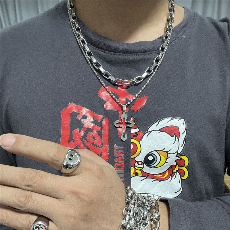 Personalized Retro Titanium Steel Cross Pendant Necklace for Trendy Men