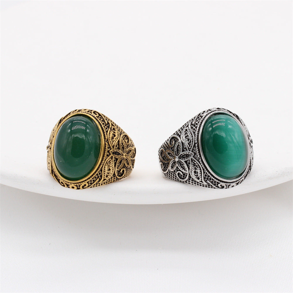 Titanium Steel Ring With Oval Gemstone Unisex Fashion Accessory Planderful Personalized Pattern