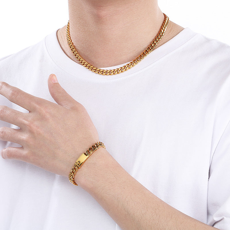 Stainless Steel Cuban Chain Bracelet Necklace For Men