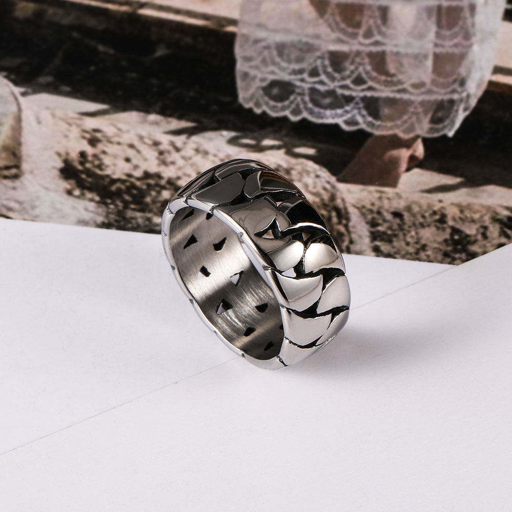 Mens Hollow Chain Titanium Steel Ring Simple Glossy Gift