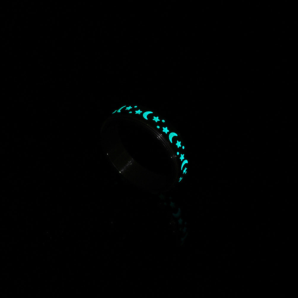 Planderful Everyday Genie Titanium Steel Rotatable Anxiety Relief Ring With Luminous Moon Star Design For Nervous Hands
