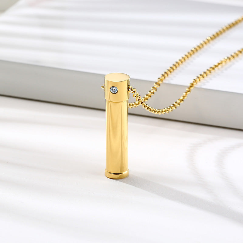 Sweater Chain Stainless Steel Single Zircon Open Urn Pendant