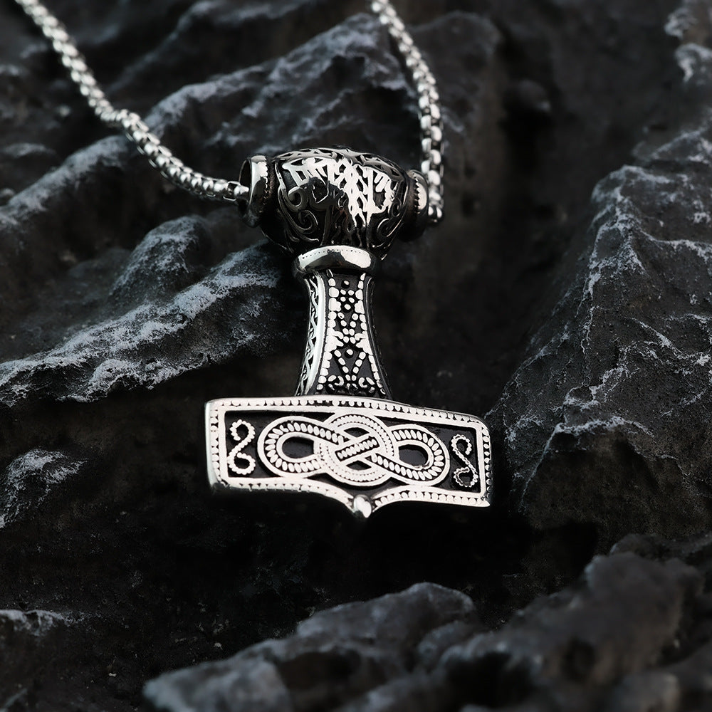 European and American Retro Men's Stainless Steel Thor's Hammer Necklace Pendant