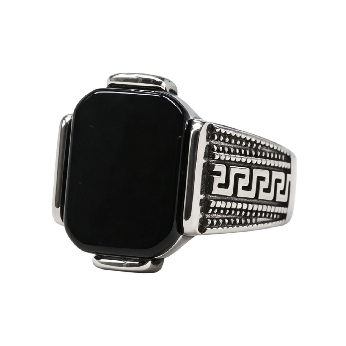 Great Wall Pattern Gemstone Titanium Steel Ring