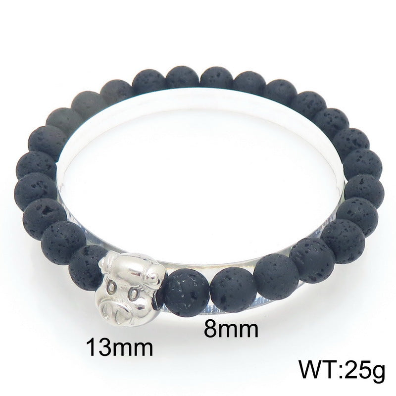 Planderful Lava Stone Beaded Bracelet For Men Animal Head