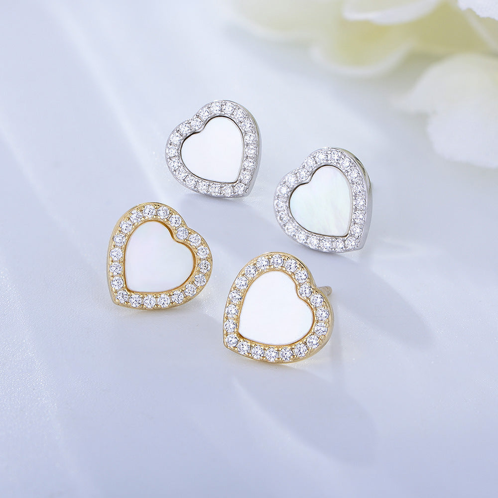 S925 Sterling Silver Peach Heart-Shaped Stud Earrings 'S And Versatile Zircon Love Earrings