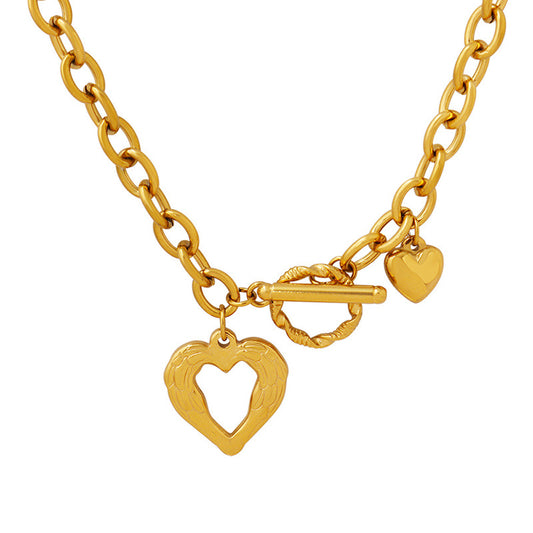 French Charm Heart Necklace - Elegant Gold Plated Clavicle Chain
