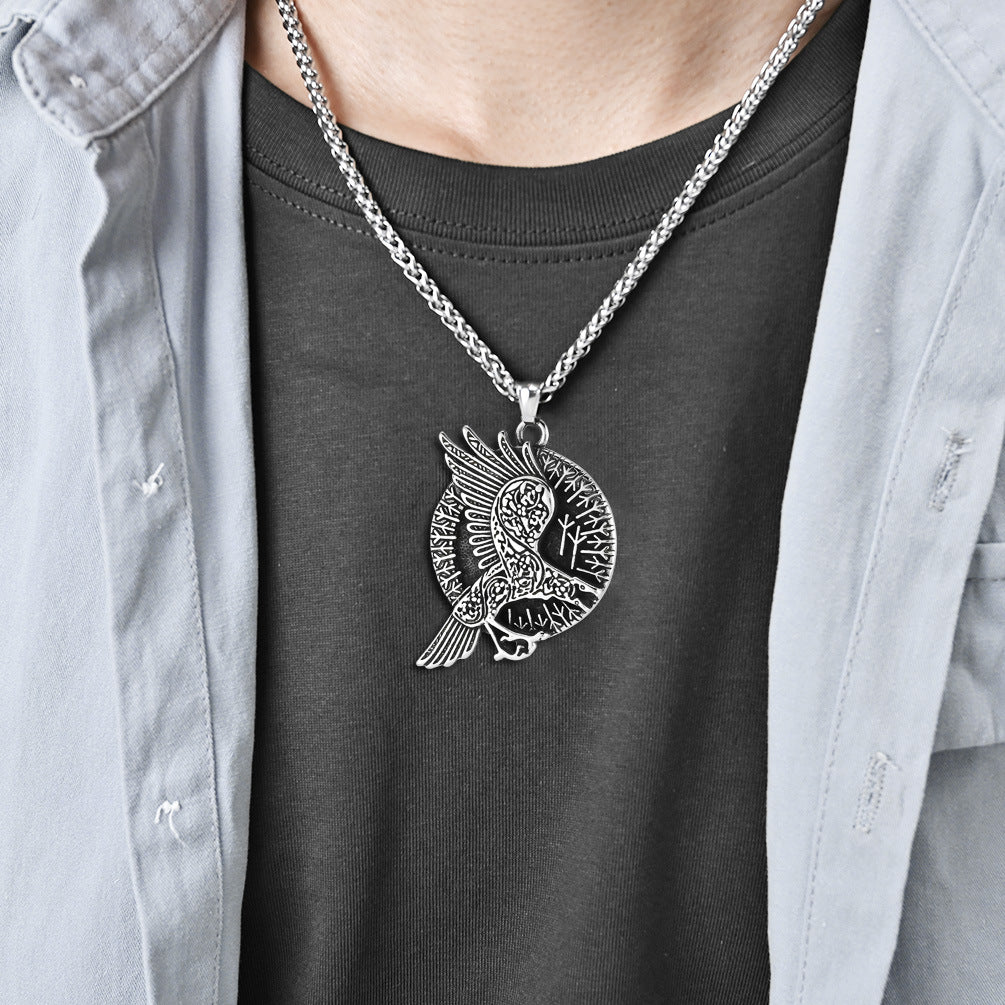 Planderful Nordic Viking Crow Necklace Steel Pendant For Retro Ethnic Jewelry Lovers