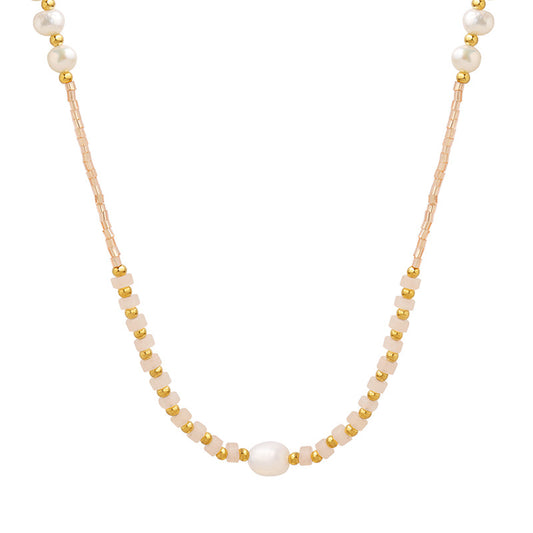 Elegant Beaded Necklace with Freshwater Pearls and Glass Beads