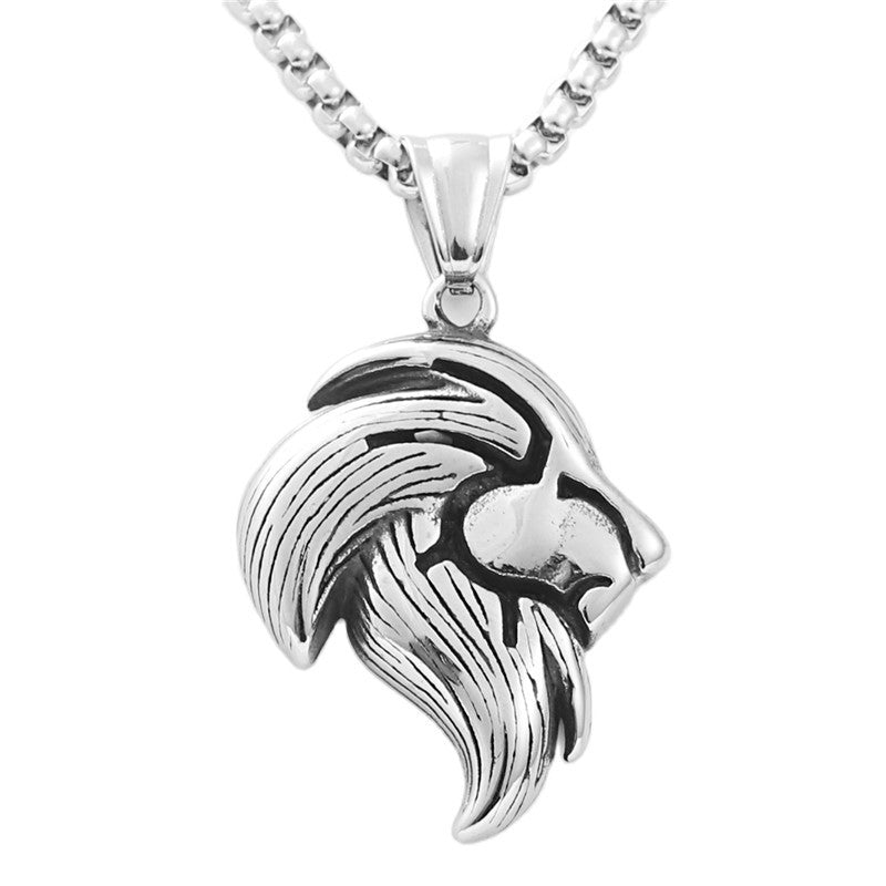 Personalized Titanium Steel Lion Head Pendant Necklace - Retro Punk Style for Men