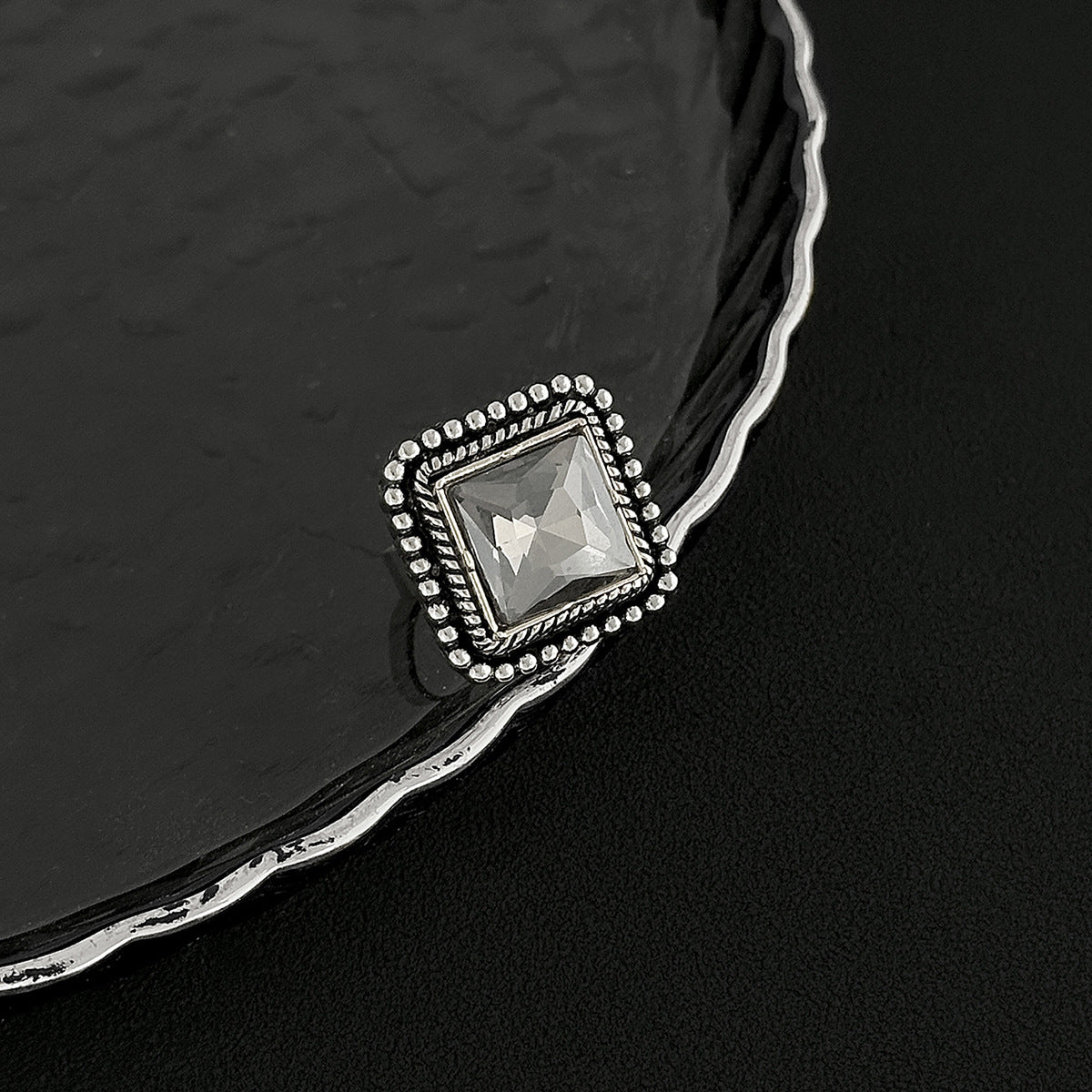 Planderful Vienna Verve Vintage Geometric Inlaid Zircon Open Ring Handcrafted Statement Jewelry For Women