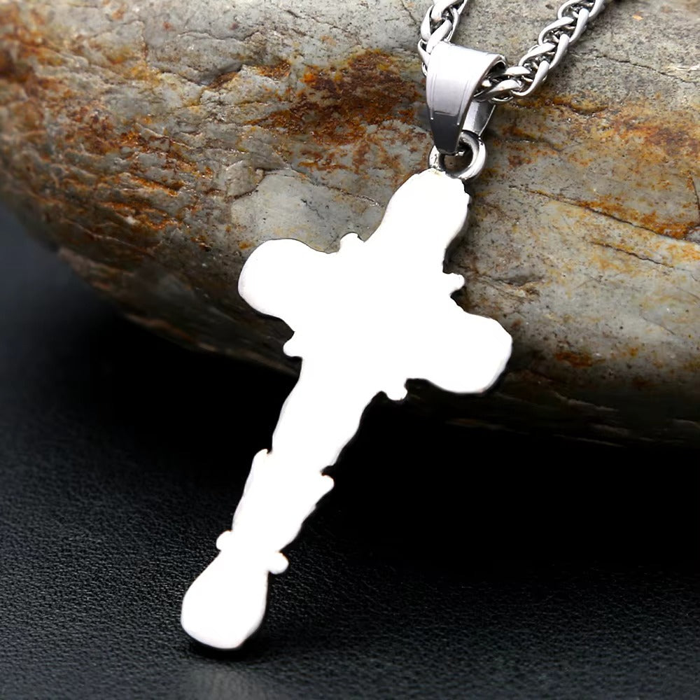 Planderful Cross Pendant Necklace For Men Durable Stainless Steel Retro European Style Hip Hop Jewelry