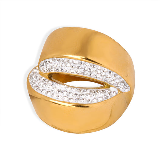 Gold-Plated Titanium Steel Geometric Zircon-Set Open Ring for Women