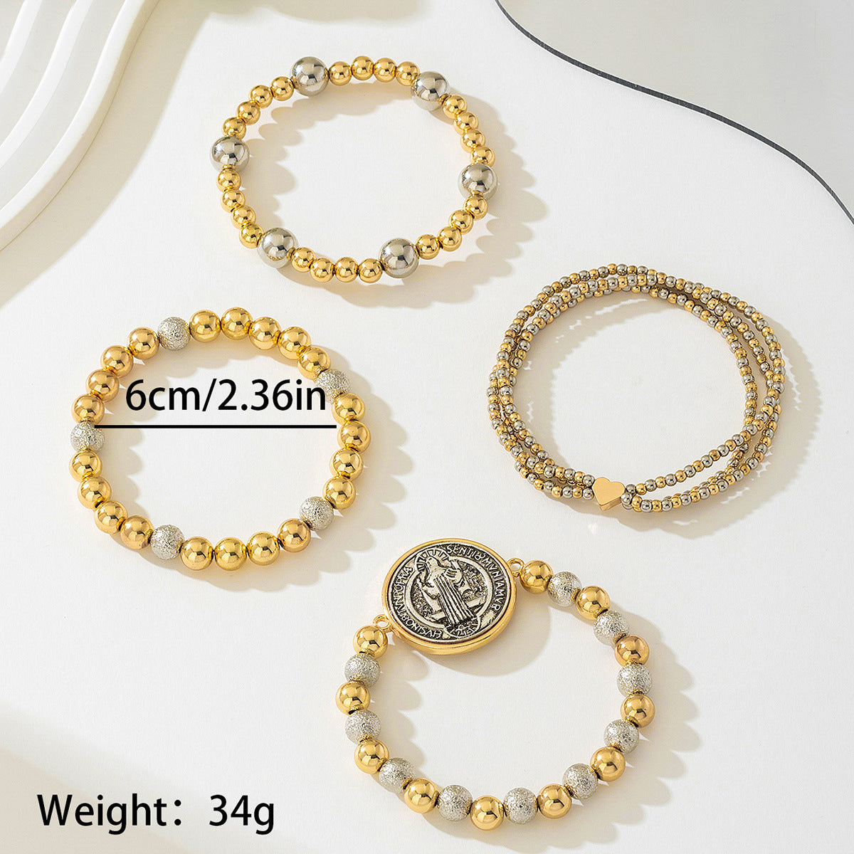 Planderful Vienna Verve Bracelet Set – Unique Gold Beaded Religious Design