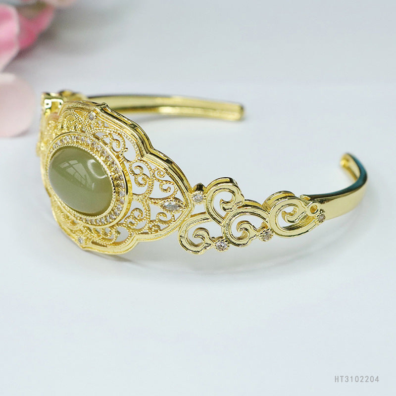 Hetian Jade Cloud-Motif Openwork Bangle