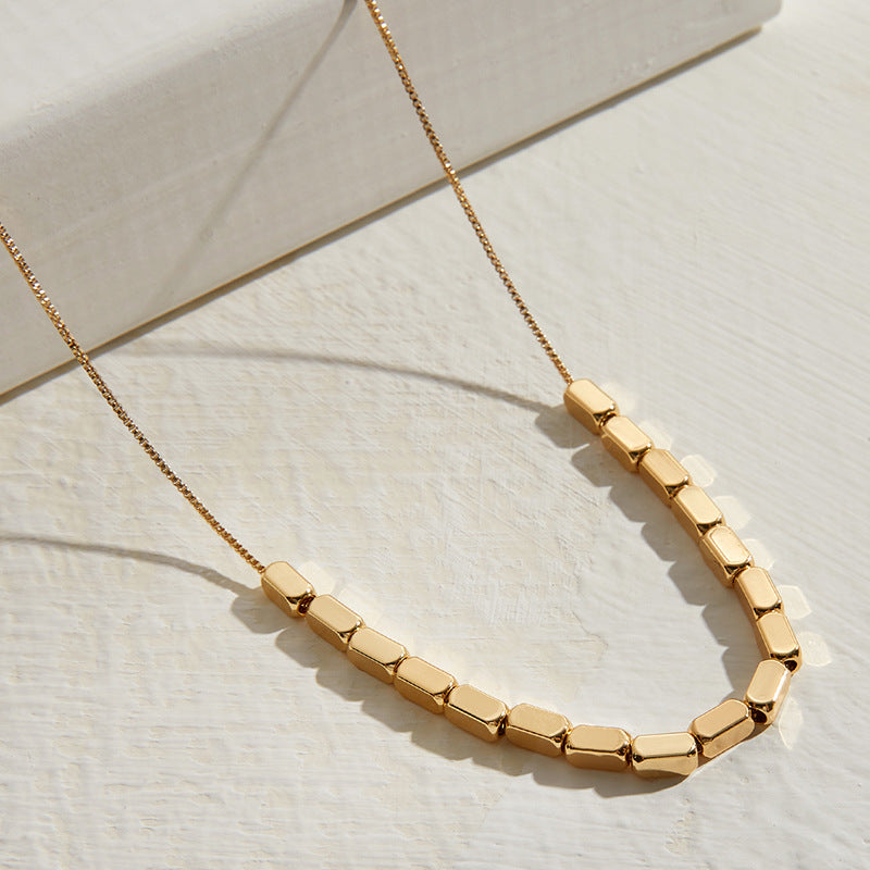 European-Inspired 14K Gold Square Necklace with a Chic Twist for Women